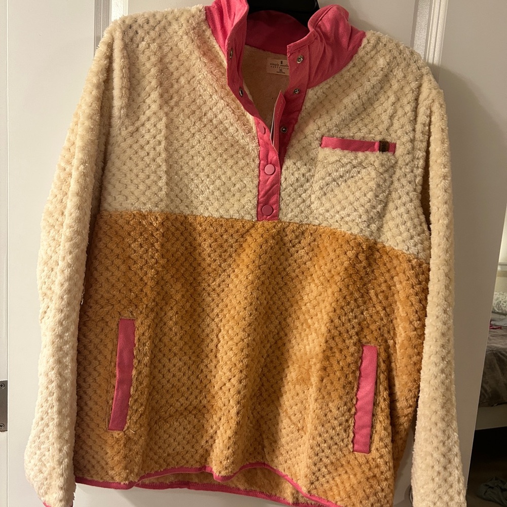 Simply Southern Cream and Pink Fleece Pullover